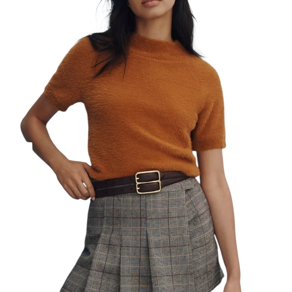 Pilcro Mock-Neck Eyelash Sweater In Honey, Size XS